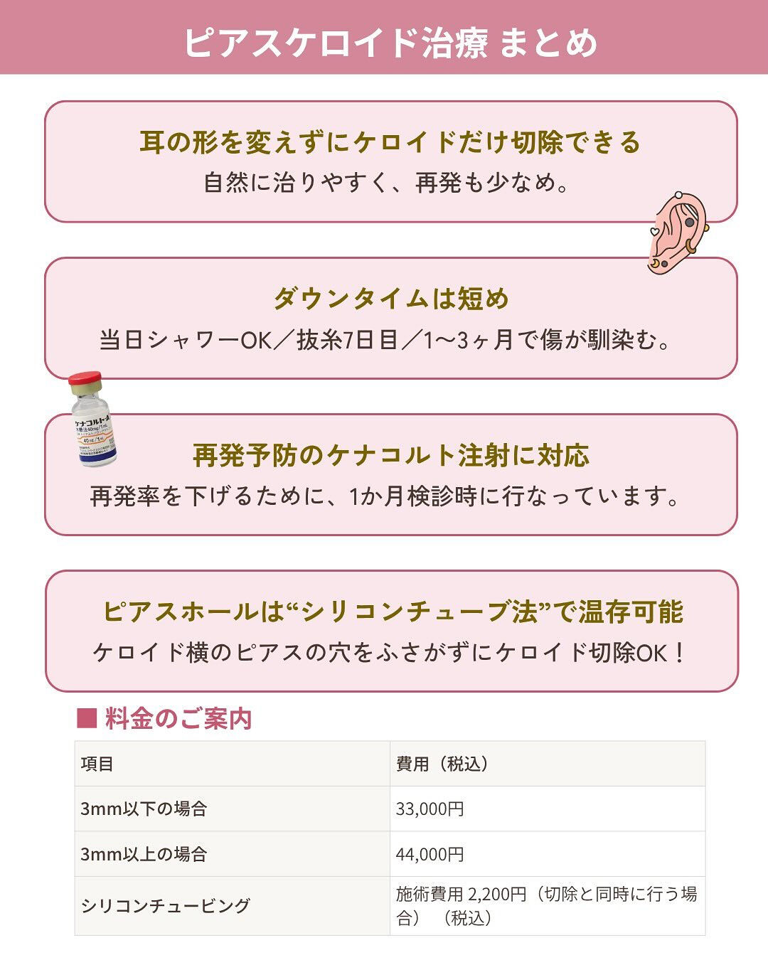 ピアスケロイド治療の気になるダウンタイムは？！